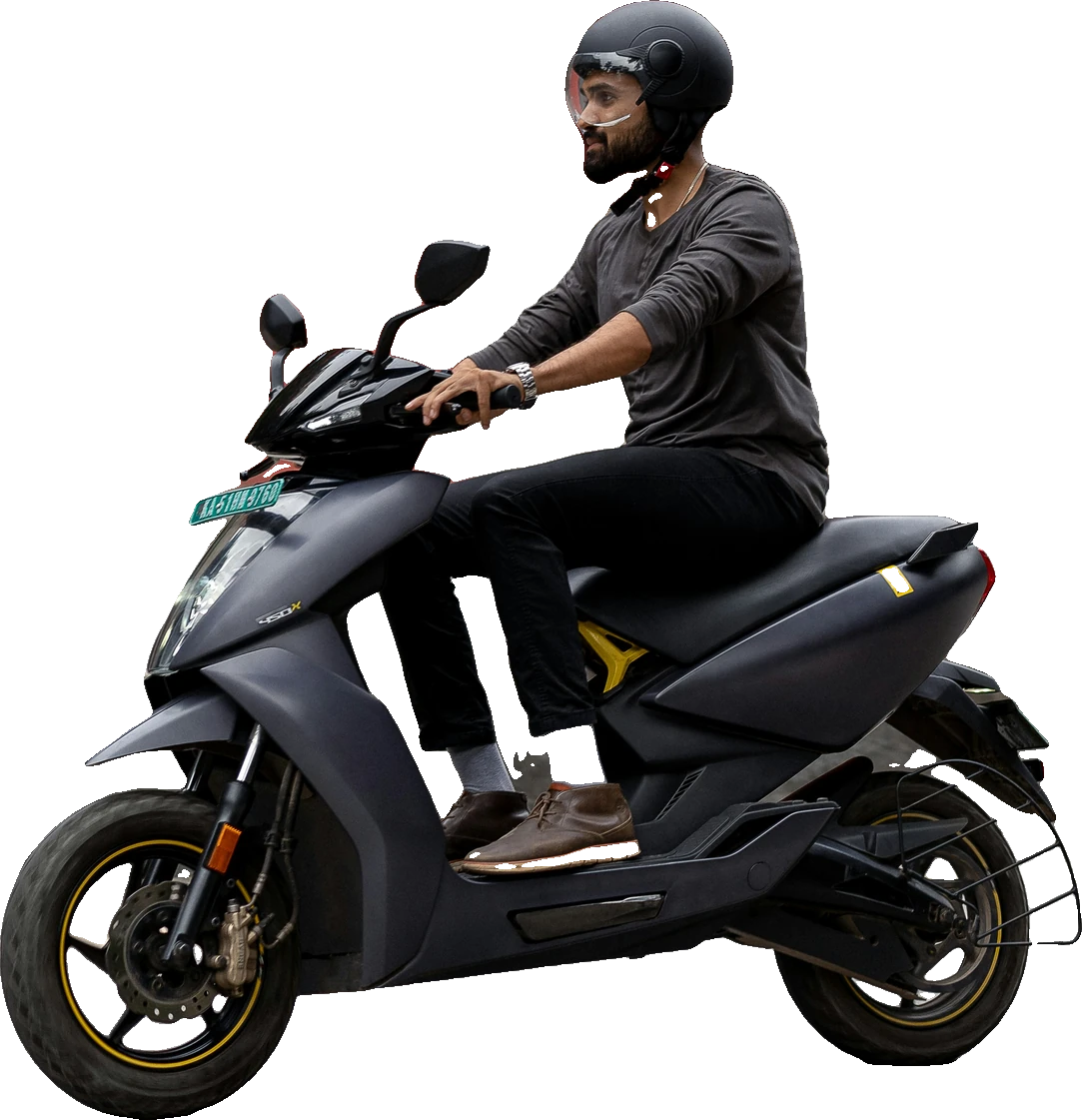 A rider on the Eco Bike electric scooter